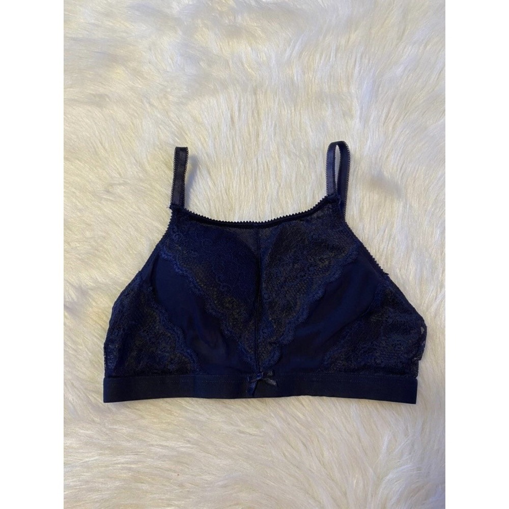Pure Beauty By Rene Rofe Bra Womens Size Small Blue Wireless Pull Over